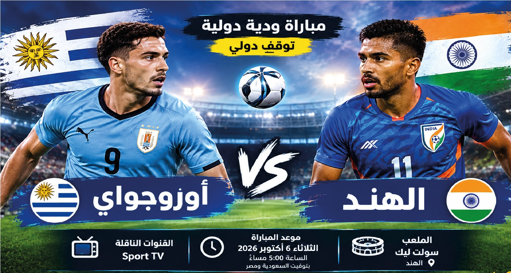 مباراة أوروجواي والهند اليوم 6 أكتوبر 2026.. الموعد والقنوات الناقلة والتشكيل المتوقع